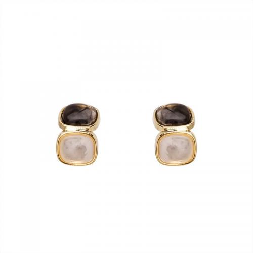 Zinc Alloy Stud Earring, with Resin, Geometrical Pattern, gold color plated, fashion jewelry & for woman 