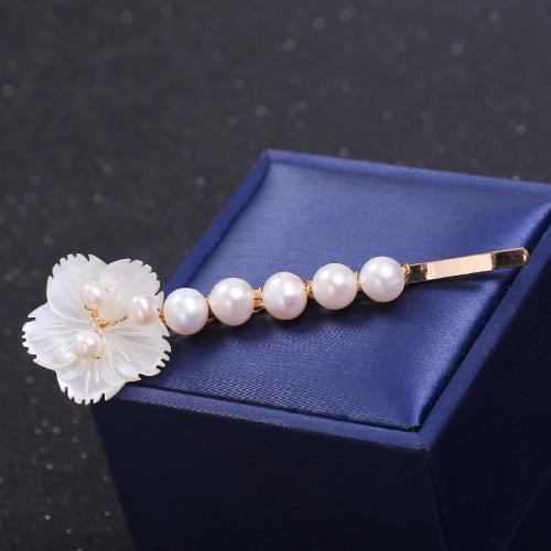 Hair Slide, Freshwater Pearl, with Zinc Alloy, handmade, for woman, white, Pearl 4-8mm 