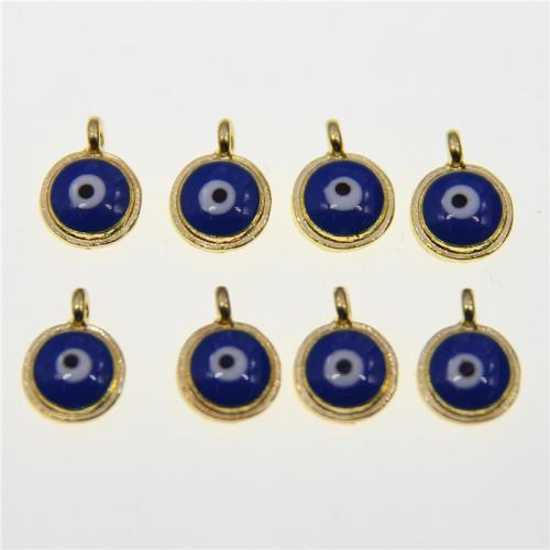 Zinc Alloy Evil Eye Pendant, Flat Round, KC gold color plated, fashion jewelry & DIY & enamel, blue Approx 