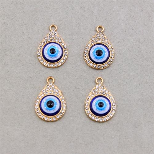 Zinc Alloy Evil Eye Pendant, Teardrop, KC gold color plated, fashion jewelry & DIY & enamel & with rhinestone, mixed colors Approx 