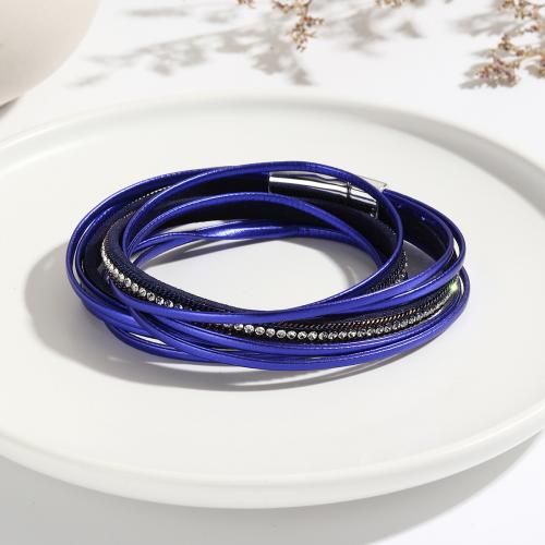 PU Leather Cord Bracelets, handmade, multilayer & for woman & with rhinestone, 18mm Approx 40 cm 