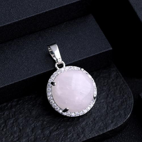 Gemstone Zinc Alloy Pendants, Natural Stone, with Zinc Alloy, Dome, silver color plated, DIY & with rhinestone 