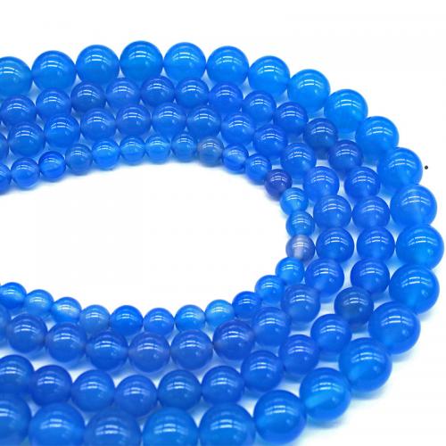 Natürliche blaue Achat Perlen, Blauer Achat, rund, poliert, DIY & verschiedene Größen vorhanden, blau, Länge:ca. 38 cm, verkauft von Strang