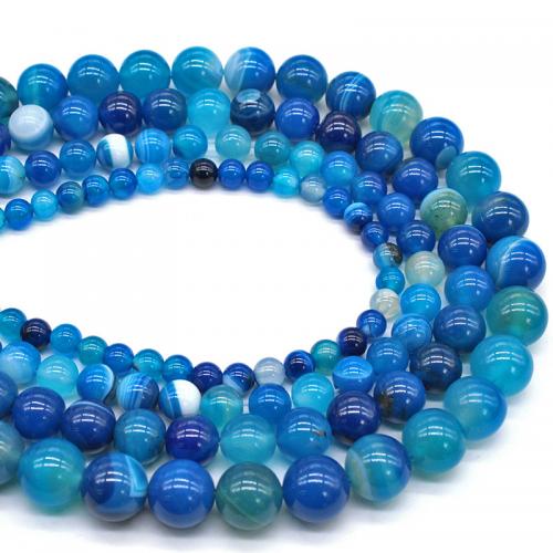 Natürliche Streifen Achat Perlen, rund, poliert, DIY & verschiedene Größen vorhanden, blau, verkauft von Strang