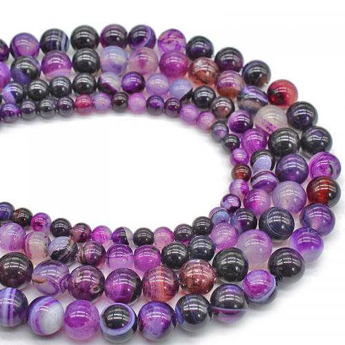 Natürliche Streifen Achat Perlen, rund, poliert, DIY & verschiedene Größen vorhanden, violett, Länge:ca. 38 cm, verkauft von Strang