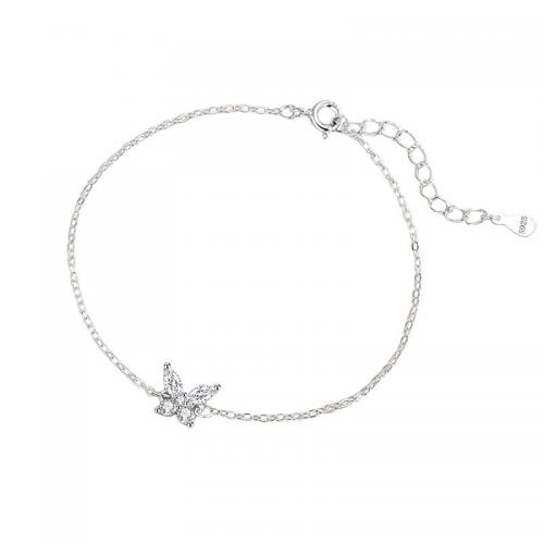 Cubic Zirconia Sterling Silver Bracelets, 925 Sterling Silver, with 4CM extender chain, Butterfly, plated, micro pave cubic zirconia & for woman Approx 16 cm 