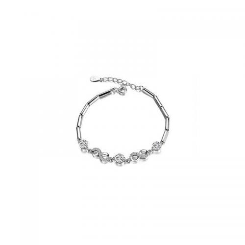 Cupronickel Bracelet, with 1.2inch extender chain, Infinity, platinum plated, micro pave cubic zirconia & for woman Approx 6.1 Inch 