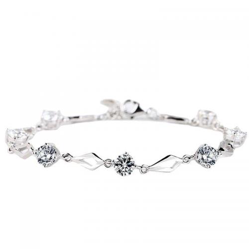 Cupronickel Bracelet, Rhombus, platinum plated, for woman & with rhinestone Approx 6-8 Inch 