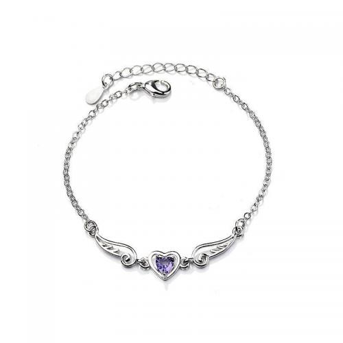 Cupronickel Bracelet, with 1.2inch extender chain, Angel Wing, platinum plated, for woman & with rhinestone Approx 6.3 Inch 