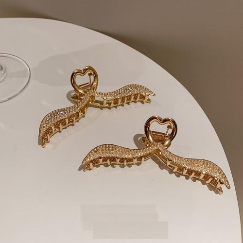 Hair Claw Clips, Brass, with Plastic Pearl & micro pave cubic zirconia & for woman, golden, 110mm 