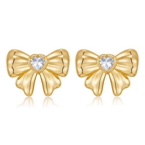Cubic Zirconia Micro Pave Brass Earring, Bowknot, 18K gold plated, fashion jewelry & micro pave cubic zirconia & for woman, golden 