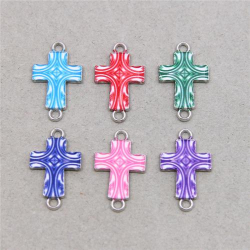 Enamel Zinc Alloy Connector, Cross, platinum color plated, fashion jewelry & DIY & 1/1 loop Approx 