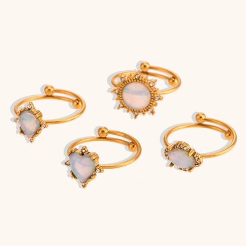 Gemstone Stainless Steel Finger Ring, 316L Stainless Steel, with Opal, 18K gold plated, Adjustable & for woman, golden 