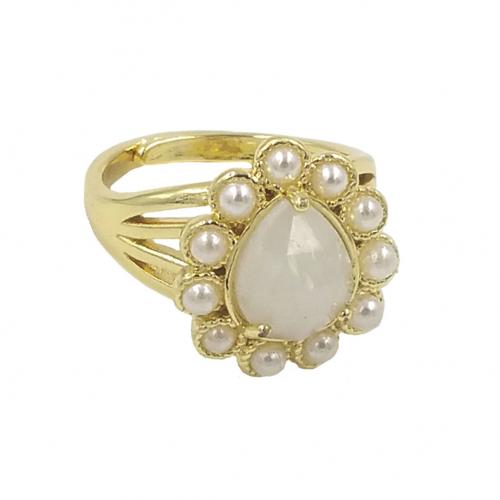 Gemstone Brass Finger Ring, with Natural Stone & Plastic Pearl, Teardrop, gold color plated, Adjustable & fashion jewelry & for woman US Ring 