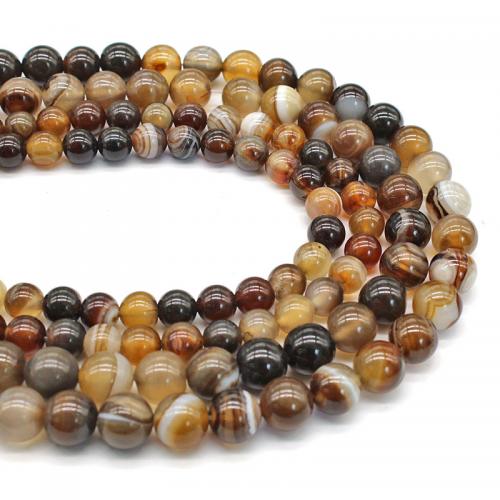 Natürliche Streifen Achat Perlen, rund, poliert, DIY & verschiedene Größen vorhanden, Kaffeefarbe, Länge:ca. 38 cm, verkauft von Strang