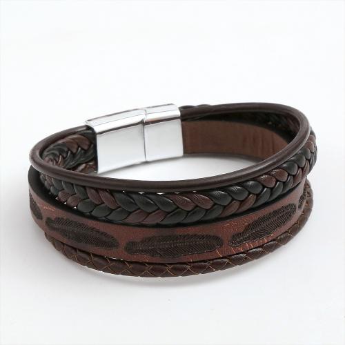 PU Leather Cord Bracelets, with Zinc Alloy, silver color plated, vintage & for man cm 