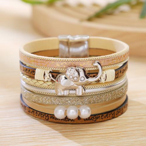 PU Leather Cord Bracelets, with Copper Coated Plastic & 304 Stainless Steel & Zinc Alloy, silver color plated, vintage & for woman cm 