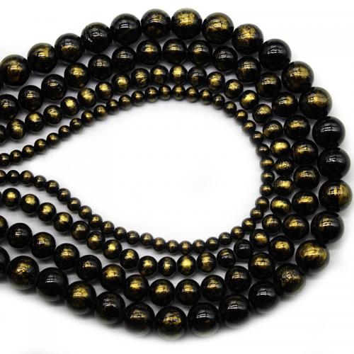 Single Gemstone Beads, Cloisonne Stone, Round, polished, DIY black Approx 38 cm 