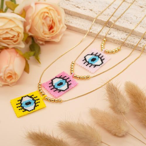 Evil Eye Jewelry Necklace, Seedbead, with Zinc Alloy, Square, gold color plated, Bohemian style & evil eye pattern & for woman cm 