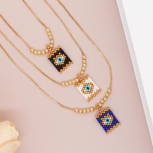 Evil Eye Jewelry Necklace, Seedbead, with Zinc Alloy, Square, gold color plated, evil eye pattern & for woman cm 