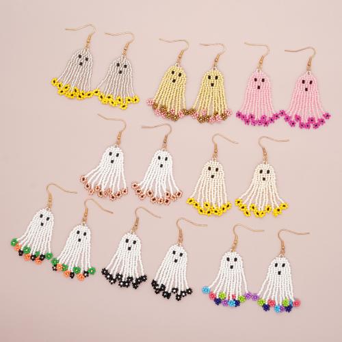 Glass Seed Beads Earring, with Zinc Alloy, Ghost, gold color plated, cute & for woman 