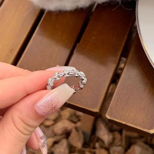 Zinc Alloy Cuff Finger Ring, silver color plated, micro pave cubic zirconia & for woman, US Ring 