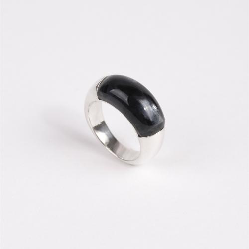 Black Agate Finger Ring, Brass, with Black Agate, fashion jewelry & for woman, US Ring [