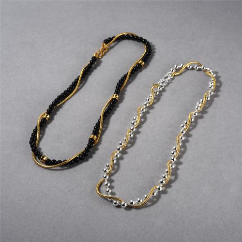 Black Agate Necklace, Brass, with Black Agate, 18K gold plated, fashion jewelry & for woman Approx 44 cm [