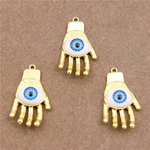 Zinc Alloy Evil Eye Pendant, with Resin, Hand, KC gold color plated, fashion jewelry & DIY & enamel, mixed colors Approx 