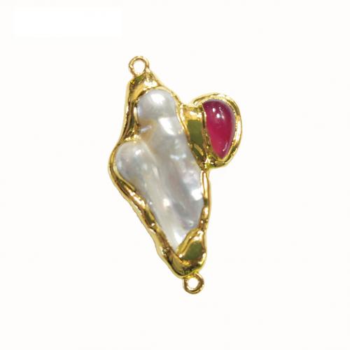 Connecteur de pierre gemme, laiton, avec Jade & perle, Placage de couleur d'or, DIY & boucle de 1/1, plus de couleurs à choisir Vendu par PC