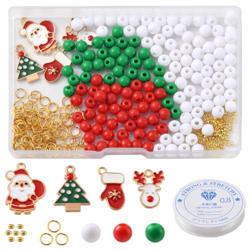 DIY Jewelry Finding Kit, Zinc Alloy, with Plastic Box & Crystal Thread & Resin, gold color plated, Christmas Design & cute & enamel, mixed colors 
