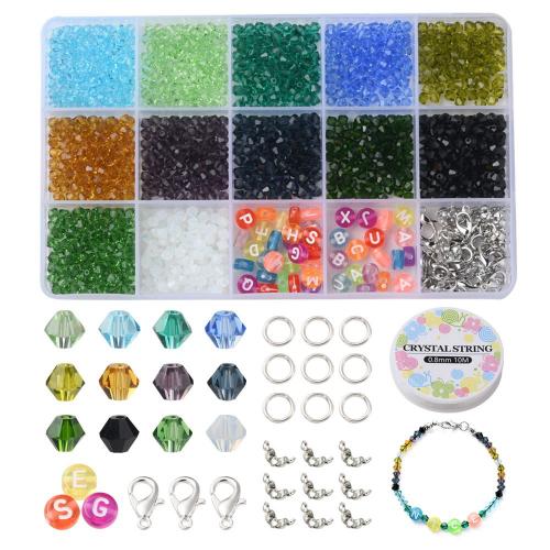 DIY Jewelry Finding Kit, Glass, with Plastic Box & Crystal Thread & Zinc Alloy & Acrylic, plated, mixed colors 
