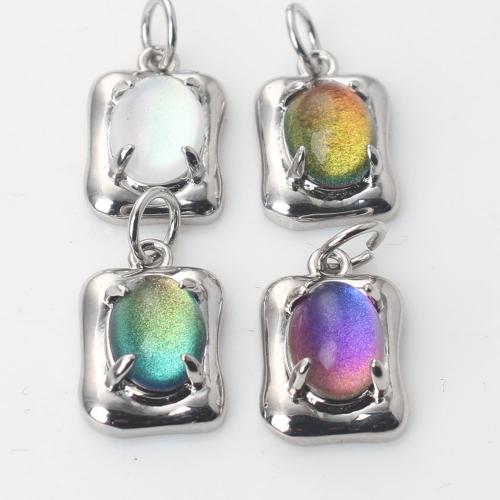 Glass Brass Pendants, with Glass, Square, silver color plated, DIY 