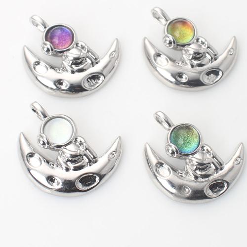 Glass Brass Pendants, with Glass, Moon, silver color plated, DIY 