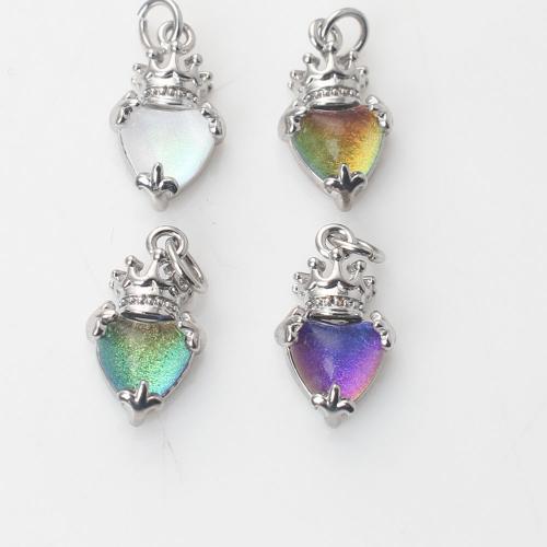 Glass Brass Pendants, with Glass, Heart, silver color plated, DIY 