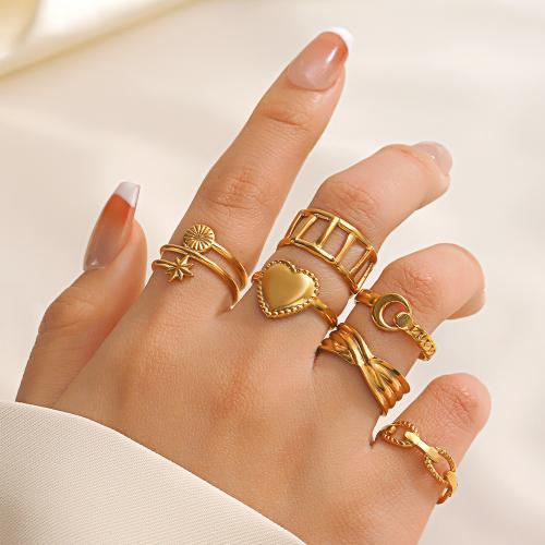 Stainless Steel Finger Ring, 304 Stainless Steel, plated, fashion jewelry Crystal Gold 