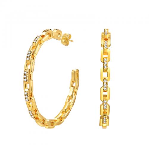 Rhinestone Brass Stud Earring, fashion jewelry & for woman & with rhinestone, golden, 50.4mm 