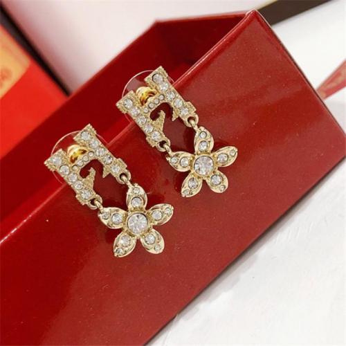 Rhinestone Brass Drop Earring, Letter H, fashion jewelry & for woman & with rhinestone, golden 