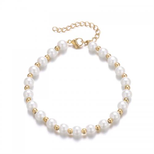 Collier de perles en plastique, Acier inoxydable 304, avec perle de plastique, avec 5cm chaînes de rallonge, Plaqué or 18K, bijoux de mode & pour femme Environ 18 cm, Vendu par PC
