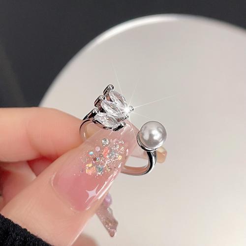 Zirkonia Messing Finger Ring, mit Kunststoff Perlen, Modeschmuck & verschiedene Stile für Wahl & Micro pave Zirkonia & für Frau, Größe:7, verkauft von PC