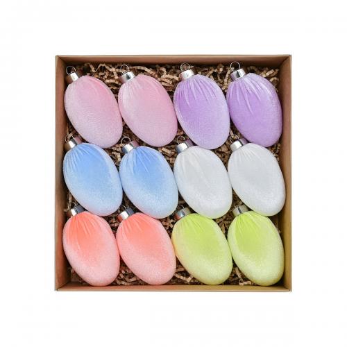 Polystyrene Easter eggs, with Velveteen, Oval, 12 pieces & Christmas jewelry, mixed colors 