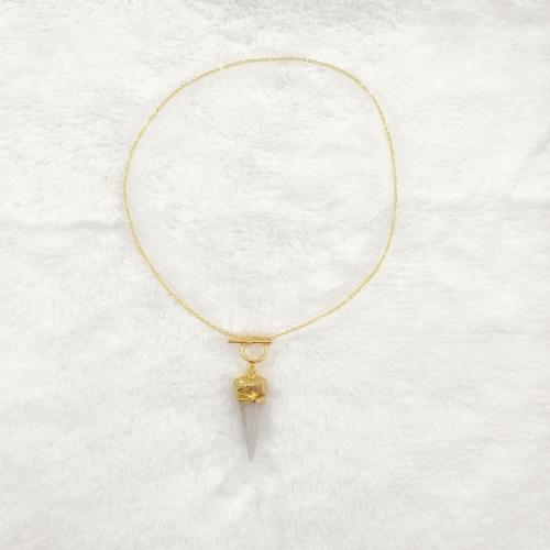 Collier de cristal naturel, laiton, avec Quartz, Conique, Placage de couleur d'or, bijoux de mode & pour femme, 53.79mm Environ 45 cm, Vendu par PC[