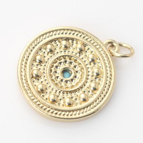 Brass Jewelry Pendants, with turquoise, Round, gold color plated, DIY [
