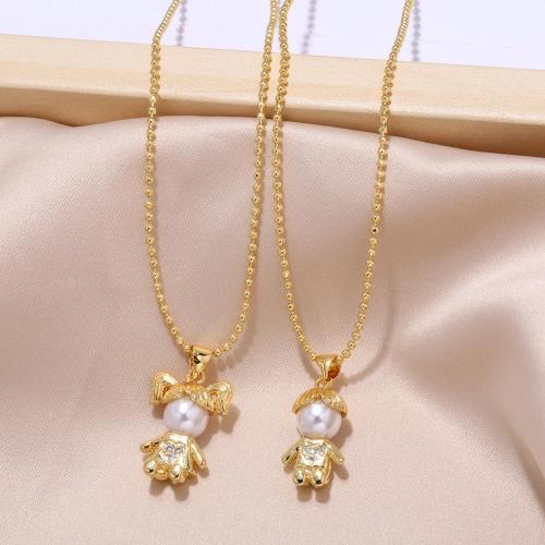 Cubic Zircon Micro Pave Brass Necklace, with Plastic Pearl, plated, fashion jewelry & micro pave cubic zirconia, golden cm 