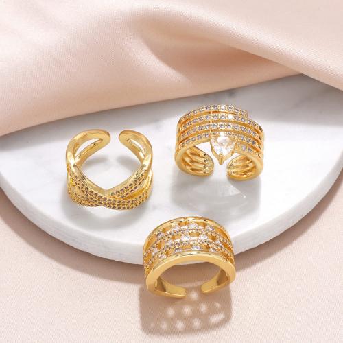 Cubic Zirconia Micro Pave Brass Finger Ring, plated, fashion jewelry & micro pave cubic zirconia, golden 