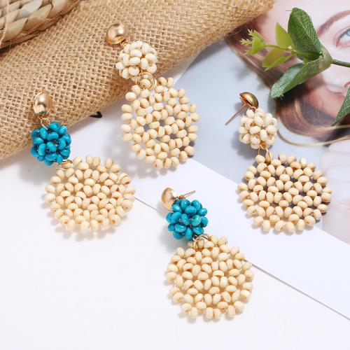 Rattan Earring, Zinc Alloy, with Rattan & Bamboo, Round, handmade, fashion jewelry & for woman 