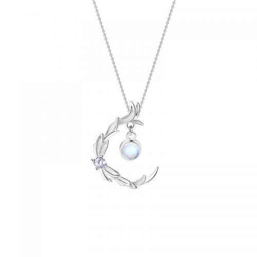 Cubic Zirconia Sterling Silver Necklace, 925 Sterling Silver, with Lampwork, with 5CM extender chain, plated, micro pave cubic zirconia & for woman, silver color Approx 40 cm 