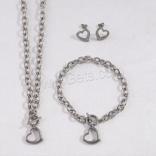 Fashion Stainless Steel Jewelry Sets, 304 Stainless Steel, Stud Earring & bracelet & necklace, plated, for woman, silver color 