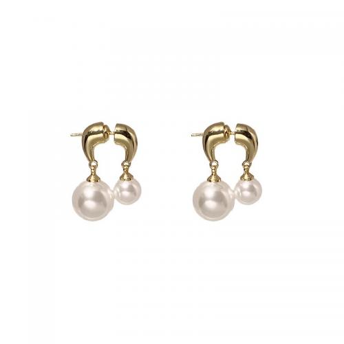 alliage de zinc Boucle d'oreille goutte, avec perle de plastique, Placage de couleur d'or, Style coréen & pour femme, 30mm, Vendu par paire