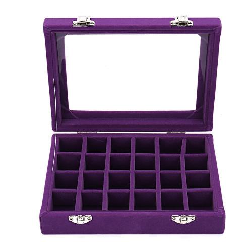 Middle Density Fibreboard Multifunctional Jewelry Box, with PU Leather & Velveteen & Glass, Rectangle, dustproof & transparent & 24 cells [